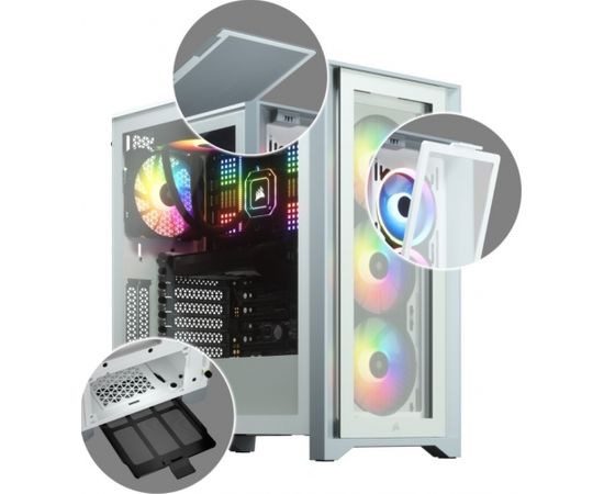 Corsair Tempered Glass Mid-Tower ATX Case iCUE 4000X RGB Side window,  Mid-Tower, White, Power supply included No, Steel, Tempered Glass, Plastic