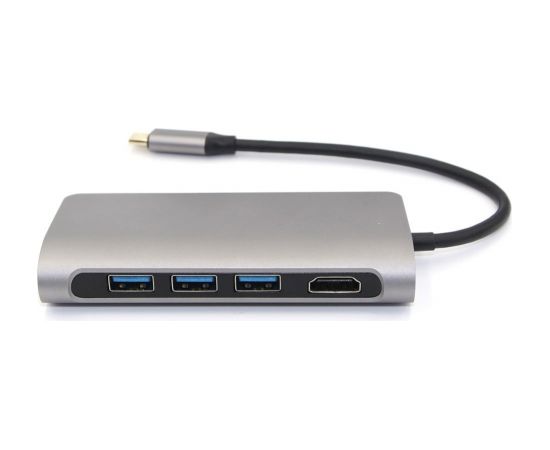 RoGer USB-C Hub 8in1 ar USB C x2 / USB 3.0 x2 / RJ45 / HDMI / SD karšu lasītāju / TF karšu lasītāju