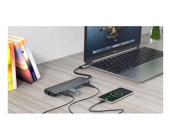 Swissten USB-C Sadalītājs 8in1 ar 3X USB 3.0 / 1X USB-C Power Delivery / 1X microSD / 1X SD / 1x HDMI 4K / 1x LAN RJ45 / Alumīnija korpuss USB / Type-C Hub