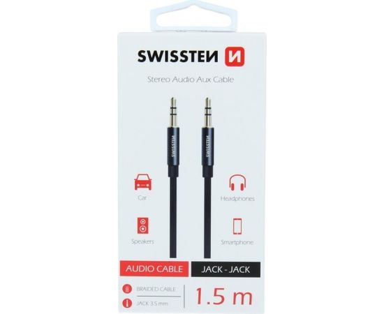 Swissten Textile Premium AUX vads 3.5 mm -> 3.5 mm 1.5m Melns