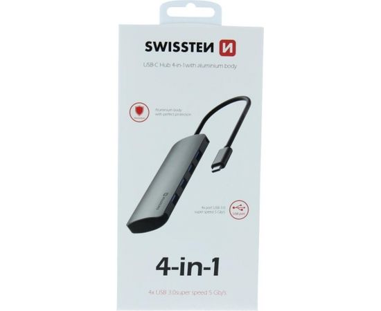 Swissten USB-C Sadalītājs 4in1 ar 4 USB 3.0 ligzdām / Alumīnija korpuss
