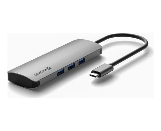 Swissten USB-C Sadalītājs 6in1 ar 3X USB 3.0 / 1X USB-C Power Delivery / 1X microSD / 1X SD / Alumīnija korpuss