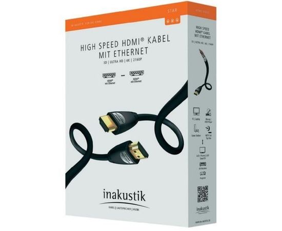 HDMI-HDMI Kabelis Inakustik STAR 3.00m 4K atbalsts, HD Audio 24Bit