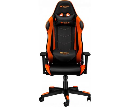 CANYON Deimos GС-4 Gaming chair, PU leather, Original foam and Cold molded foam, Metal Frame, Top gun mechanism, 90-165 dgree, 3D armrest, Class 4 gas lift, Nylon 5 Stars Base, 60mm PU caster, black+Orange.