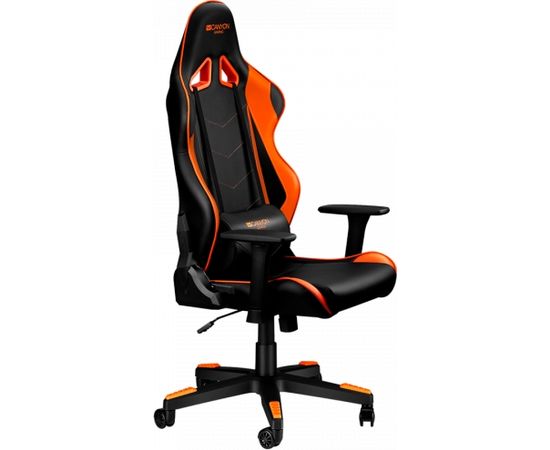 CANYON Deimos GС-4 Gaming chair, PU leather, Original foam and Cold molded foam, Metal Frame, Top gun mechanism, 90-165 dgree, 3D armrest, Class 4 gas lift, Nylon 5 Stars Base, 60mm PU caster, black+Orange.