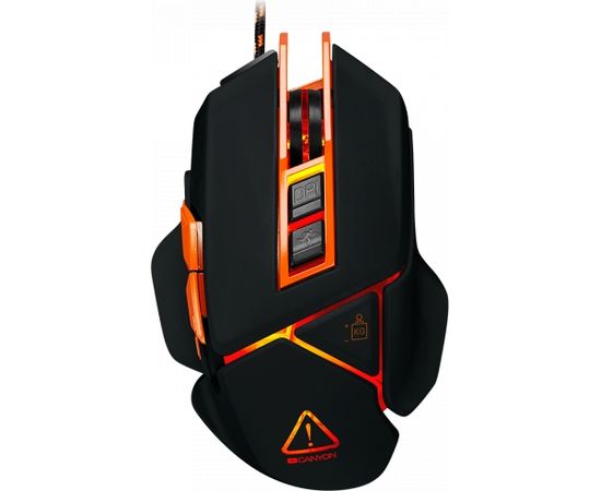 CANYON Hazard GM-6 Optical gaming mouse, adjustable DPI setting 800/1600/2400/3200/4800/6400, LED backlight, moveable weight slot and retractable top cover for comfortable usage, Black rubber, cable length 1.70m, 137*90*42mm, 0.154kg(replacement)