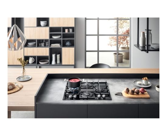Ariston Hotpoint Hob HAGS 61F/BK Gas on glass, Number of burners/cooking zones 4, Mechanical, Black Iebūvējama virsma - Gāzes