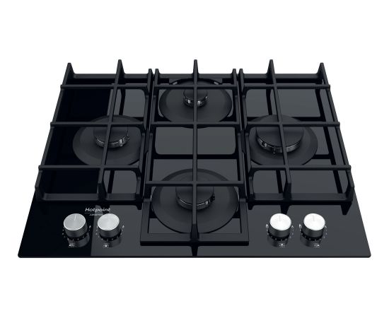 Ariston Hotpoint Hob HAGS 61F/BK Gas on glass, Number of burners/cooking zones 4, Mechanical, Black Iebūvējama virsma - Gāzes