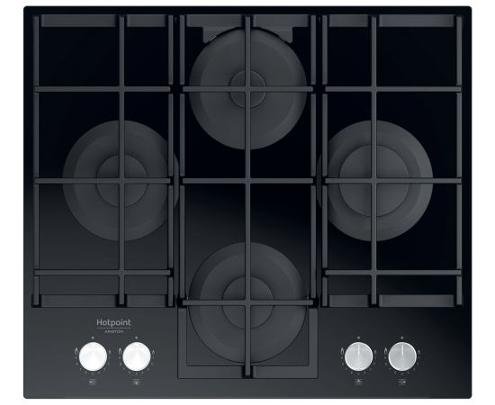 Ariston Hotpoint Hob HAGS 61F/BK Gas on glass, Number of burners/cooking zones 4, Mechanical, Black Iebūvējama virsma - Gāzes