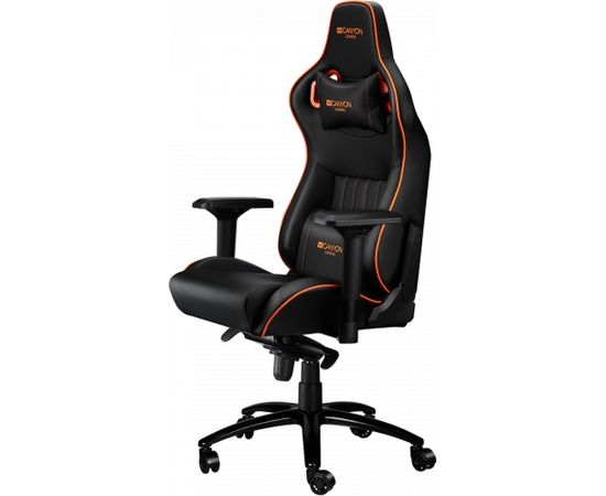 CANYON Corax GС-5 Gaming chair, PU leather, Cold molded foam, Metal Frame , Frog mechanism, 90-165 dgree, 4D armrest, Tilt Lock, Class 4 gas lift, metal 5 Stars Base, 60mm PU caster,black+Orange.