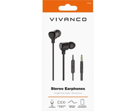 Vivanco наушники + микрофон Stereo Earphones, черные (61738)