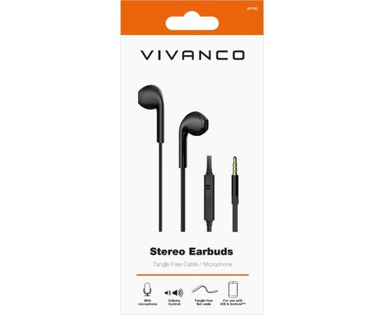 Vivanco наушники + микрофон Stereo Earbuds, черные (61740)