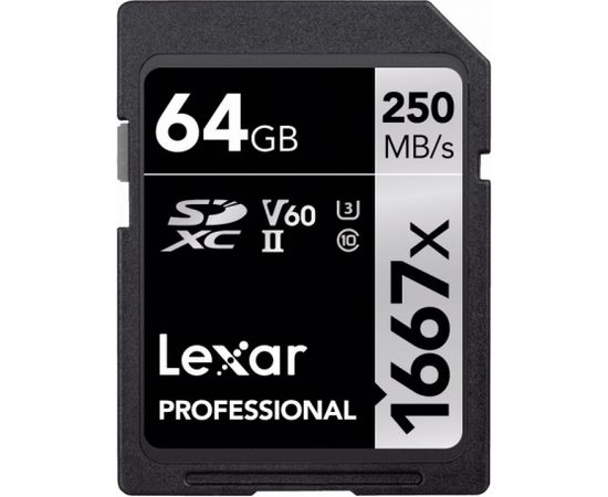 Lexar atmiņas karte SDXC 64GB Pro 1667x U3 V60 250MB/s