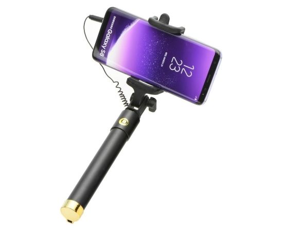 Blun Selfie Stick Statīvs ar iebūvētu pogu rokturī 3.5mm Audio vadu Melns