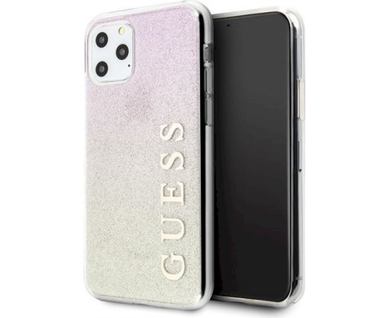 Guess GUHCN65PCUGLGPI Hard Gradient Glitter Case Aizsargapvalks Priekš Apple iPhone 11 Pro Max Rozā - Zeltains