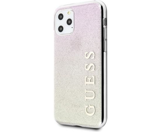 Guess GUHCN65PCUGLGPI Hard Gradient Glitter Case Aizsargapvalks Priekš Apple iPhone 11 Pro Max Rozā - Zeltains