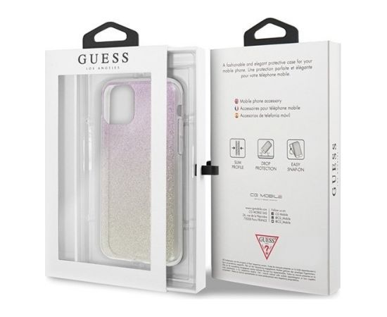 Guess GUHCN65PCUGLGPI Hard Gradient Glitter Case Aizsargapvalks Priekš Apple iPhone 11 Pro Max Rozā - Zeltains