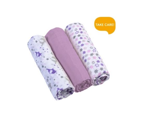 Muslīna autiņu komplekts SUPER SOFT (3 gab.) violet BabyOno 348/04 Bērnu gultasveļa