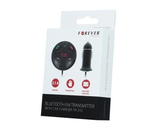 Forever TR-310 Bluetooth 3.0 FM Transmitter Priekš Auto Radio + Uzlādes Ligzda USB 2.1A Melns