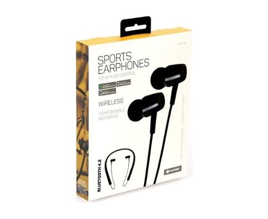 Platinet PM1074B Sport Wireless Bluetooth 4.2 Earphones / MP3 Palyer / MicroSD / A2DP / AVRCP / HSP / HFP / Спортивные наушники Черные