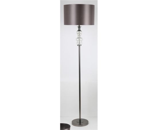 Grīdas lampa LUXO H170 cm, antīki pelēka/stikls, abažūrs: tumši pelēks satīns, zīds