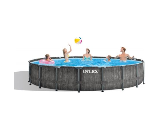 Intex Greywood Prism Frame Premium Pool Set with Filter Pump, Safety Ladder, Ground Cloth, Cover Dark Grey