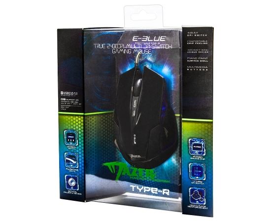 E-Blue EMS124BK Mazer Игровая мышь с Дополнительными кнопками / LED Подсветка RGB / 2400 DPI / Avago Chipset / USB Черная