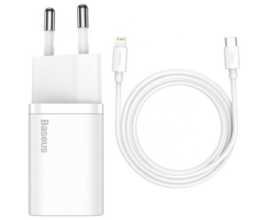 Baseus TZCCSUP-B02 tīkla lādētājs USB-C / 20W / 3A + USB-C -> Lightning datu un uzlādes vads balts