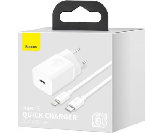 Baseus TZCCSUP-B02 tīkla lādētājs USB-C / 20W / 3A + USB-C -> Lightning datu un uzlādes vads balts