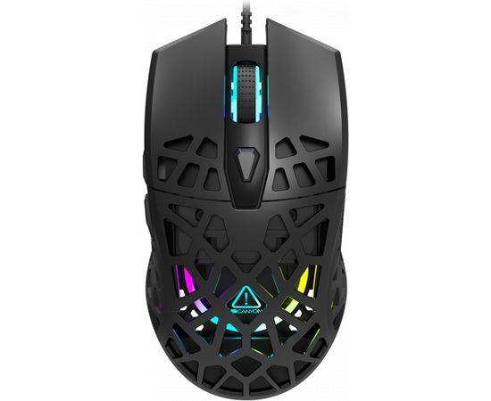 Canyon Puncher GM-20 High-end Gaming Mouse with 7 programmable buttons, Pixart 3360 optical sensor, 6 levels of DPI and up to 12000, 10 million times key life, 1.65m Ultraweave cable, Low friction with PTFE feet and colorful RGB lights, Black, size:126x67