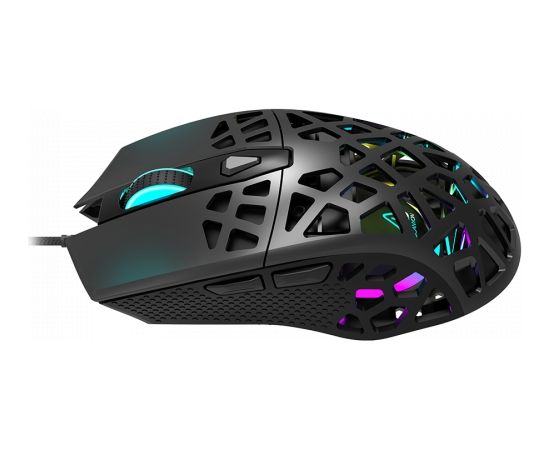 Canyon Puncher GM-20 High-end Gaming Mouse with 7 programmable buttons, Pixart 3360 optical sensor, 6 levels of DPI and up to 12000, 10 million times key life, 1.65m Ultraweave cable, Low friction with PTFE feet and colorful RGB lights, Black, size:126x67