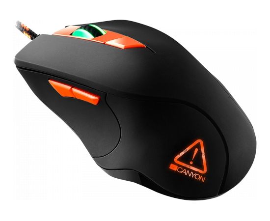 CANYON Eclector GM-3 Wired Gaming Mouse with 6 programmable buttons, Pixart optical sensor, 4 levels of DPI and up to 3200, 5 million times key life, 1.65m Braided USB cable,rubber coating surface and colorful RGB lights, size:130*75*40mm, 140g