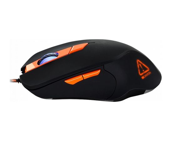 CANYON Eclector GM-3 Wired Gaming Mouse with 6 programmable buttons, Pixart optical sensor, 4 levels of DPI and up to 3200, 5 million times key life, 1.65m Braided USB cable,rubber coating surface and colorful RGB lights, size:130*75*40mm, 140g