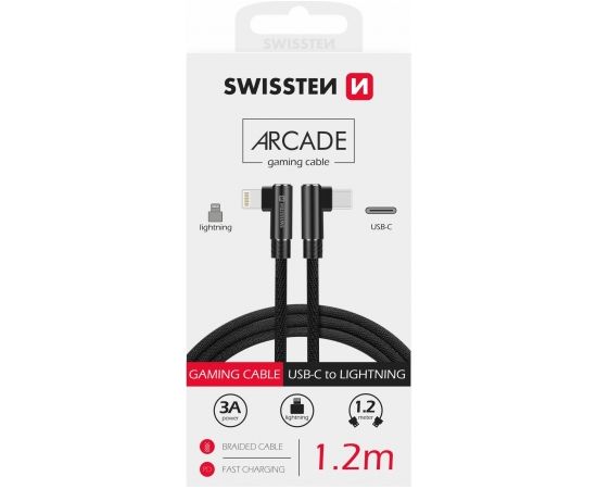 Swissten Pītais L Tipa Universāls Quick Charge 3.1 USB-C uz Lightning Datu un Uzlādes Kabelis 1.2m Melns