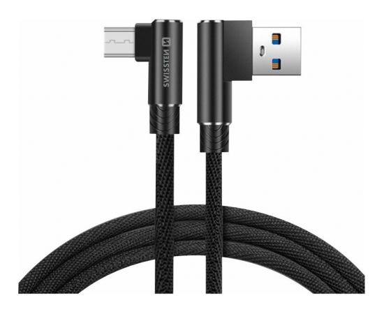 Swissten Плетеный L Типа Универсальный Quick Charge 3.1 USB на micro USB Кабель данных 1.2 m черный