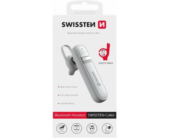Swissten Caller Bluetooth 5.0 HandsFree Наушник с Функцией MultiPoint / CVC noise reduction белый