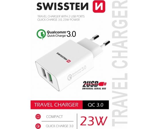 Swissten Premium Зарядное устройство 2x USB / QC3.0 23W белый Зарядные устройства