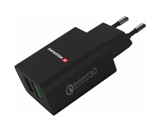 Swissten Premium Tīkla Lādētājs 2x USB / QC3.0 23W Melns Telefonu lādētāji 220v