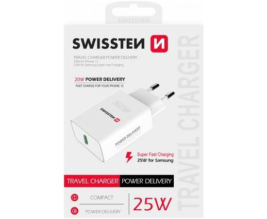 Swissten Premium 25W Сетевое зарядное устройство USB-C PD Белое