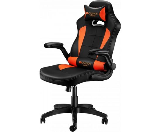 CANYON Vigil GС-2 Gaming chair, PU leather, Original and Reprocess foam, Wood Frame, Top gun mechanism, up and down armrest, Class 4 gas lift, Nylon 5 Stars Base,50mm PU caster, black+Orange.