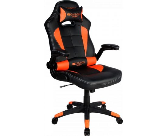 CANYON Vigil GС-2 Gaming chair, PU leather, Original and Reprocess foam, Wood Frame, Top gun mechanism, up and down armrest, Class 4 gas lift, Nylon 5 Stars Base,50mm PU caster, black+Orange.