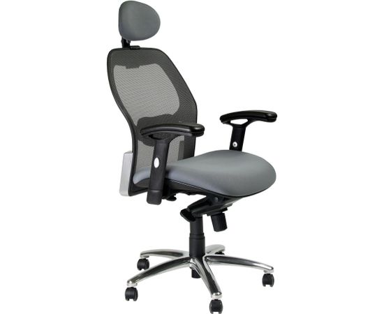 Darba krēsls TERAMO 64,5x65,5x118-126cm, sēdeklis apvilkts ar audumu, atzveltne tīklveidīga, krāsa: pelēka