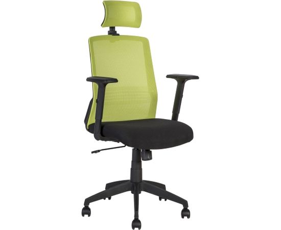 Рабочий стул BRAVO 62x53xH107-114,5cм, сиденье: ткань, цвет: чёрный, спинка: сетка из полиэстера, цвет: зелёный