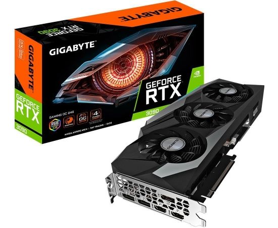 Graphics Card|GIGABYTE|NVIDIA GeForce RTX 3090|24 GB|384 bit|PCIE 4.0 16x|GDDR6X|Memory 19500 MHz|GPU 1755 MHz|2xHDMI|3xDisplayPort|GV-N3090GAMINGOC-24GD