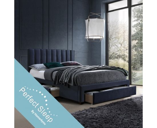 Gulta GRACE ar matraci HARMONY TOP (86864) 160x200cm, ar 3-atvilknēm, materiāls: mēbeļu tekstils, krāsa: zils