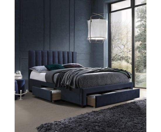 Кровать GRACE с матрасом HARMONY TOP (86864) 160x200см, с 3-ящиками, обивка из мебельного текстиля, цвет: синий
