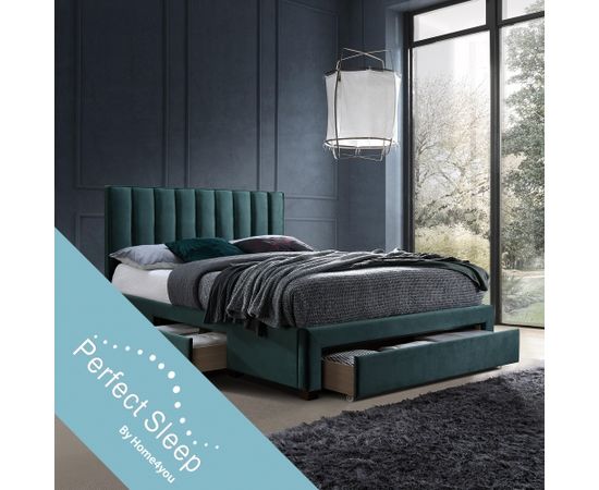 Кровать GRACE с матрасом HARMONY DUO (86744) 160x200см, с 3-ящиками, обивка из мебельного текстиля, цвет:  зелёный