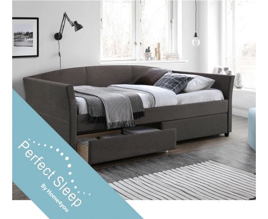 Gulta GENESIS ar matraci HARMONY TOP (86861) 90x200cm, ar 2 kastēm, materiāls: mēbeļu tekstils, krāsa: pelēks