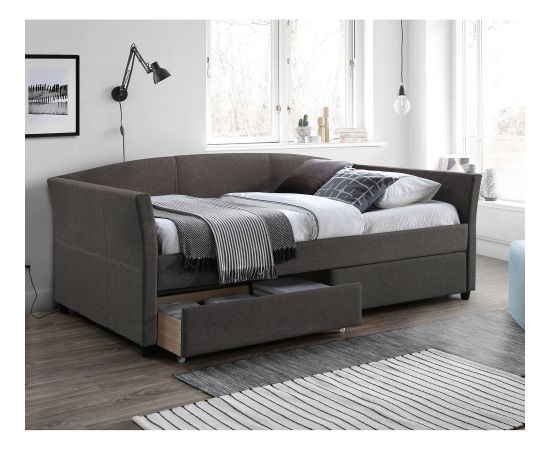 Кровать GENESIS с матрасом HARMONY TOP (86861) 90x200см, с 2-ящиками, обивка из мебельного текстиля, цвет:  серый