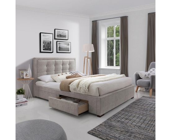 Gulta DUKE ar 4 kastēm, ar matraci HARMONY DUO (86744) 160x200cm, apšuvums no mēbeļu tekstila, krāsa: bēša